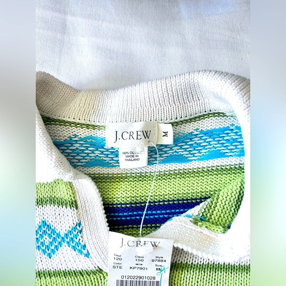 J. Crew White, Green & Blue Striped Polo Sweater Top with tags - Picture 3 of 3